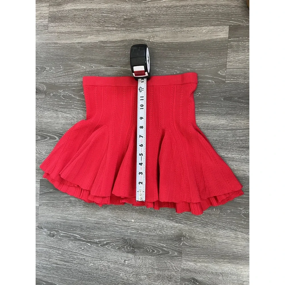 LoveShackFancy Meryl Red Ribbed Pointelle Knit Flared Skater Mini Skirt Size S